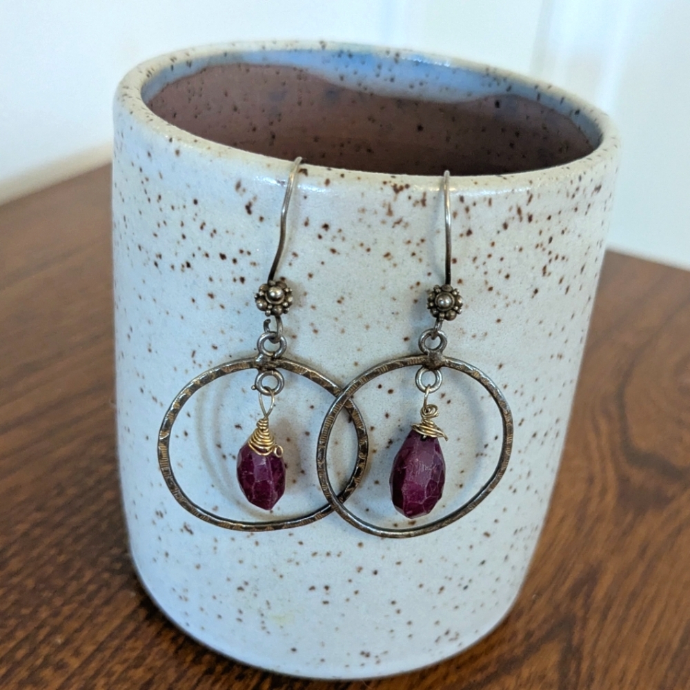 Hoop Gemstone Earrings With Amethyst Color gem